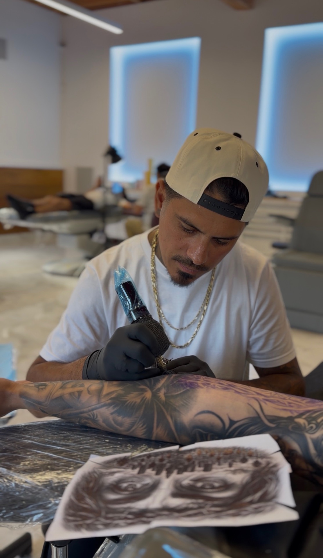 Rob Robles tattooing in his El Monte studio